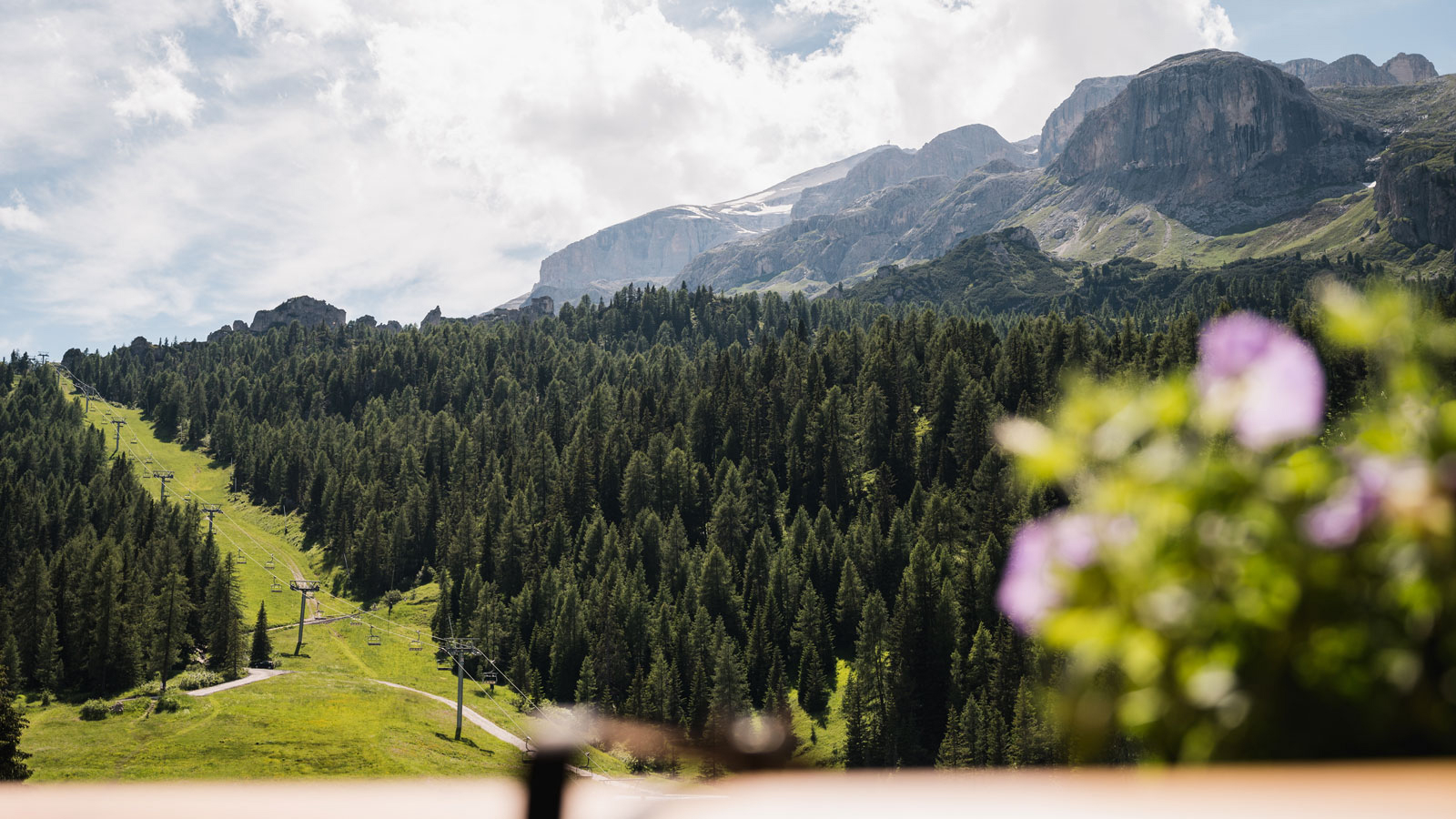 sommer Landschaft von unserem Hotel Monte Cherz Sellaronda 